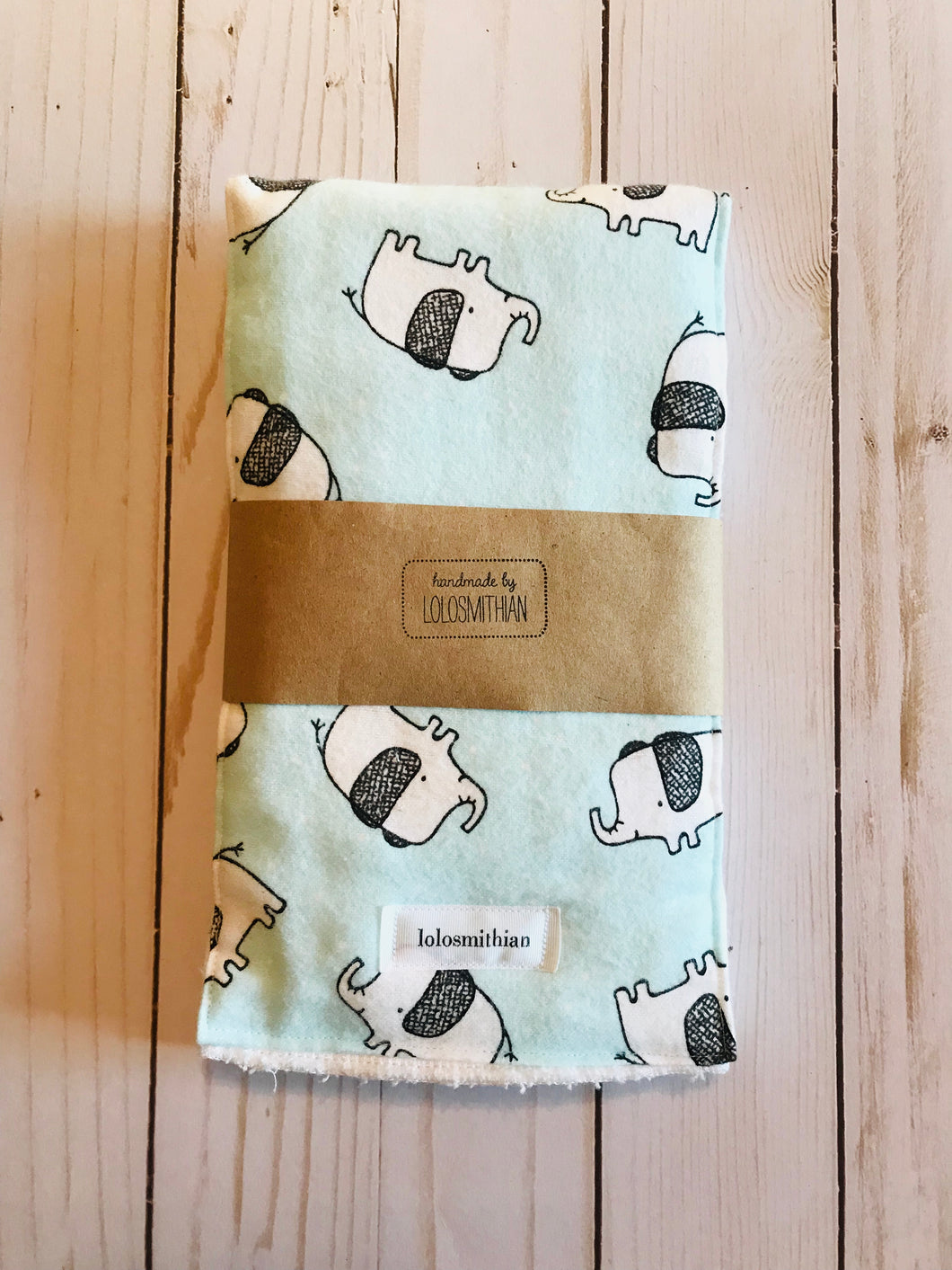 Light Blue with White Elephant Burp Cloth