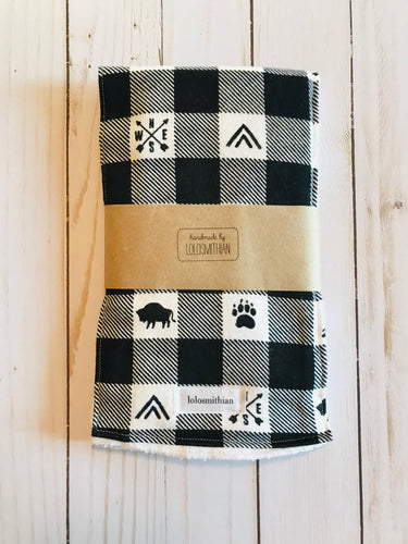 Black Adventure Plaid Burp Cloth