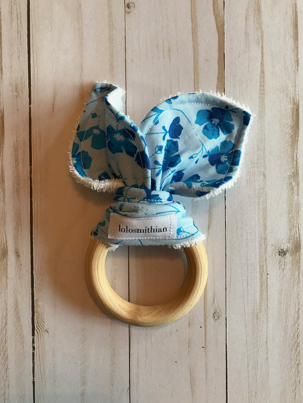 Blue Flowers Natural Maple Teether