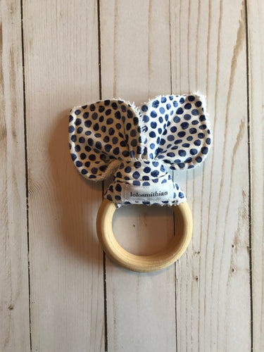 Navy Blue Dots Natural Maple Teether