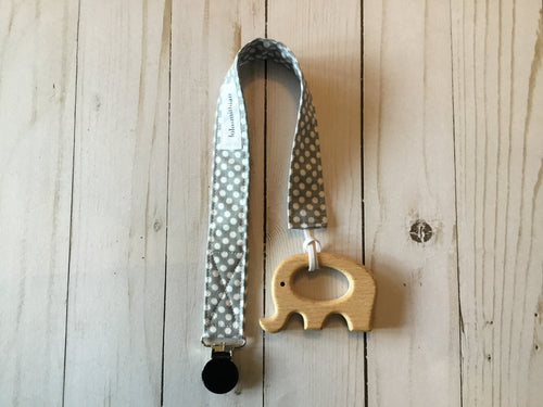 Grey with White Polka Dots Pacifier Clip