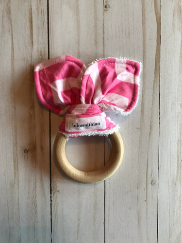 Pink Chevron Natural Maple Teether