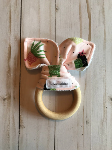 Succulents on Pink Natural Maple Teether