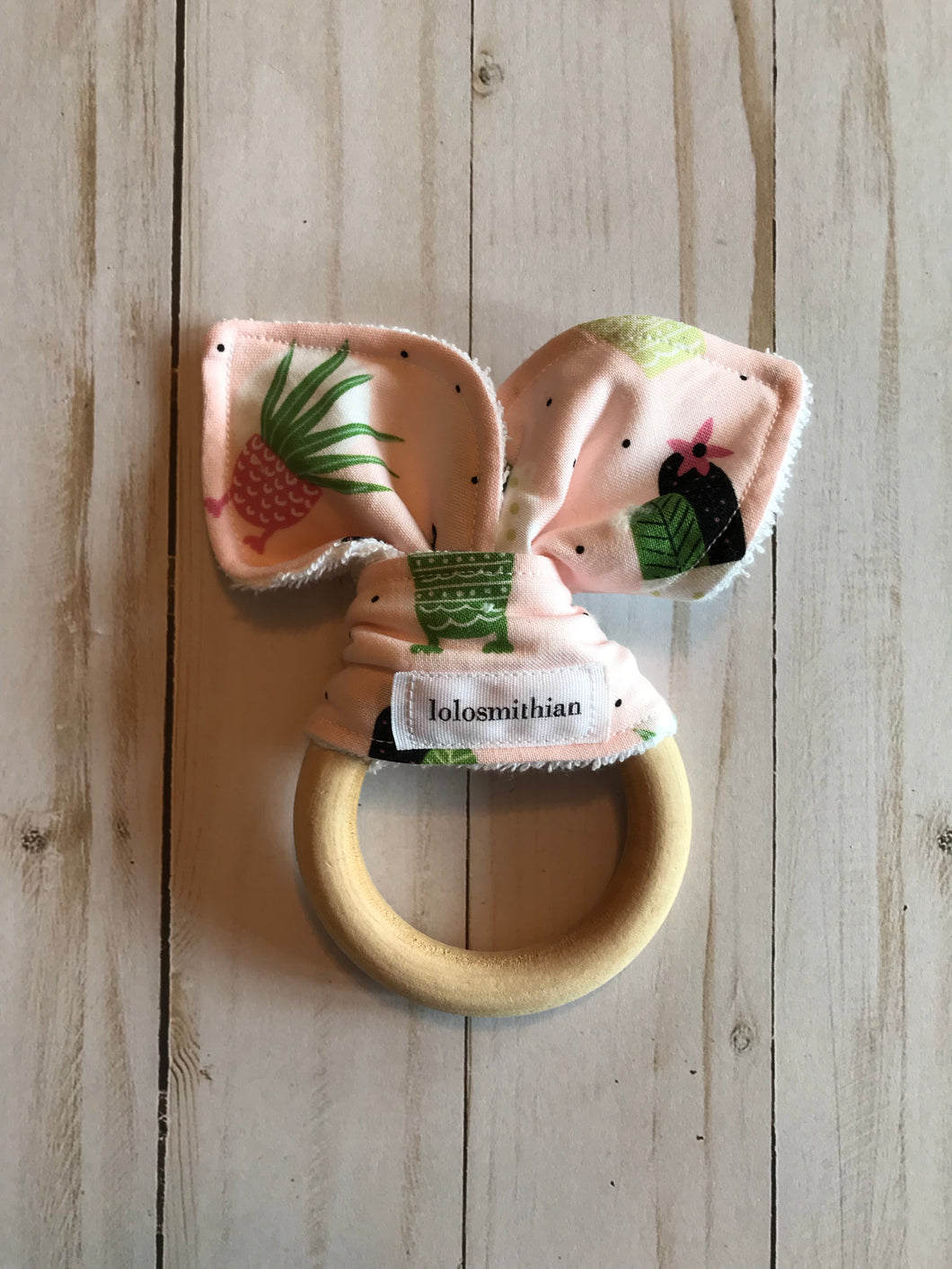 Succulents on Pink Natural Maple Teether