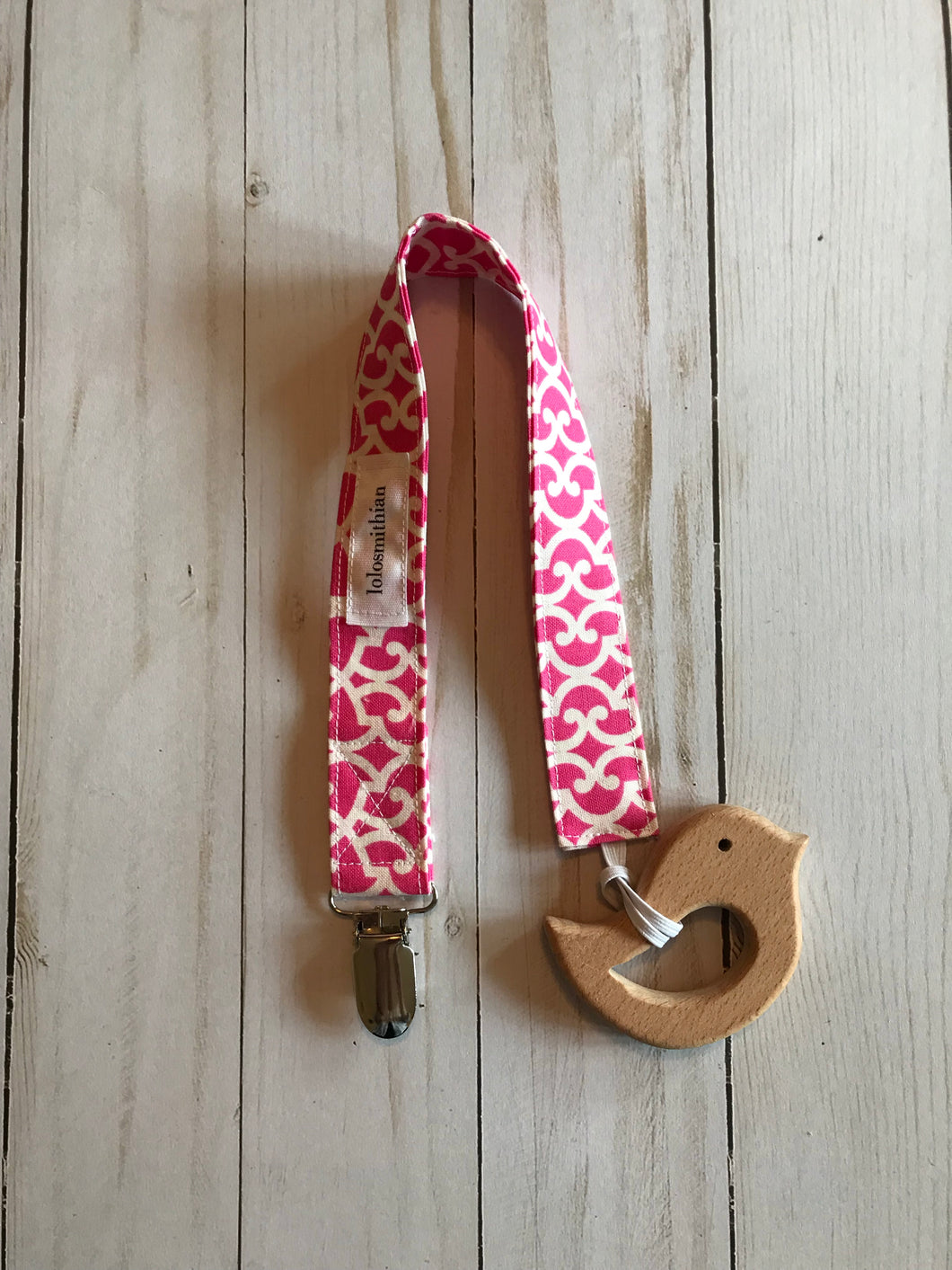 Pink &White Pacifier Clip