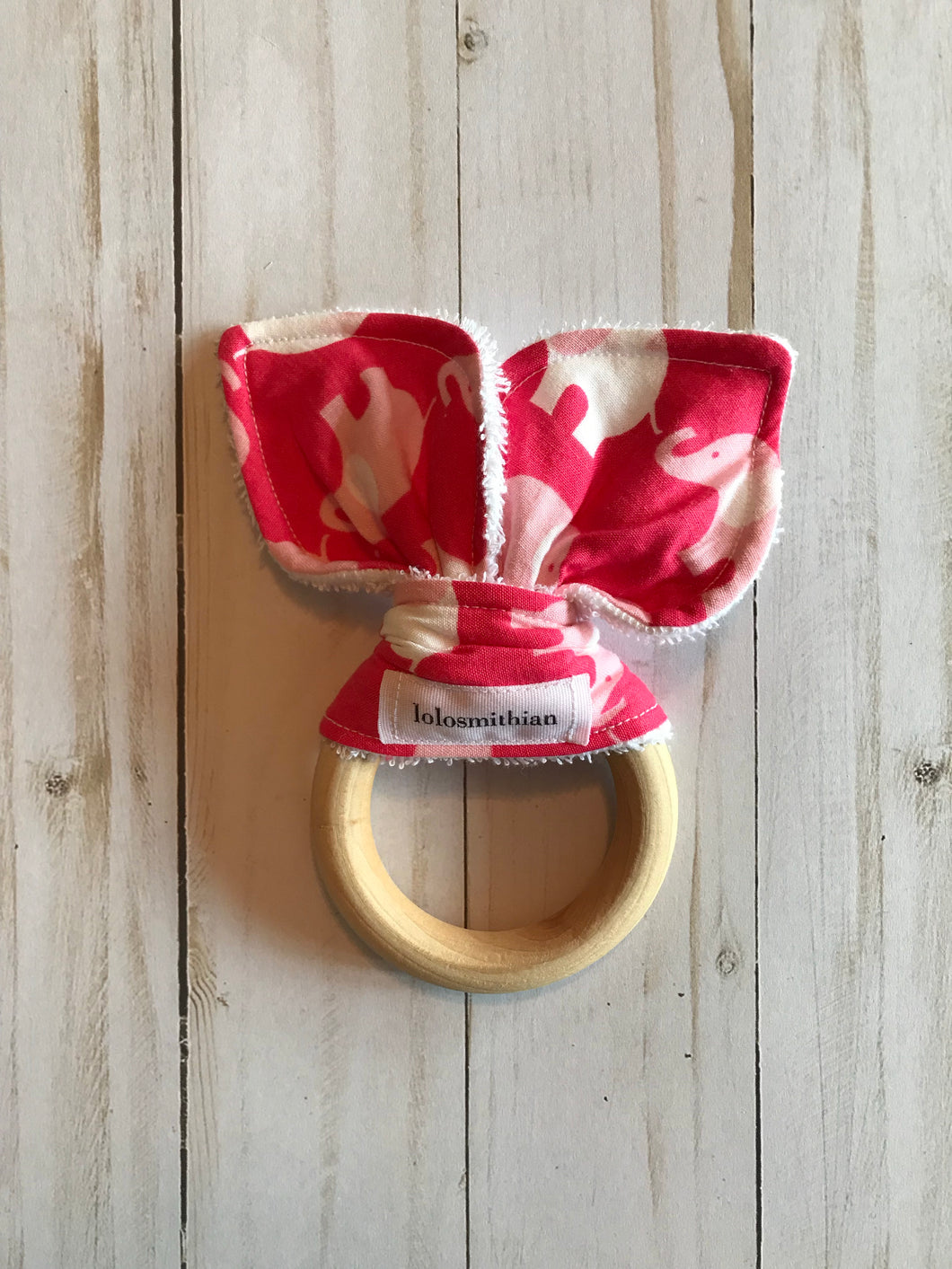 Pink Elephants Natural Maple Teether