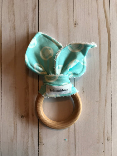 Blue Horseshoes Natural Maple Teether