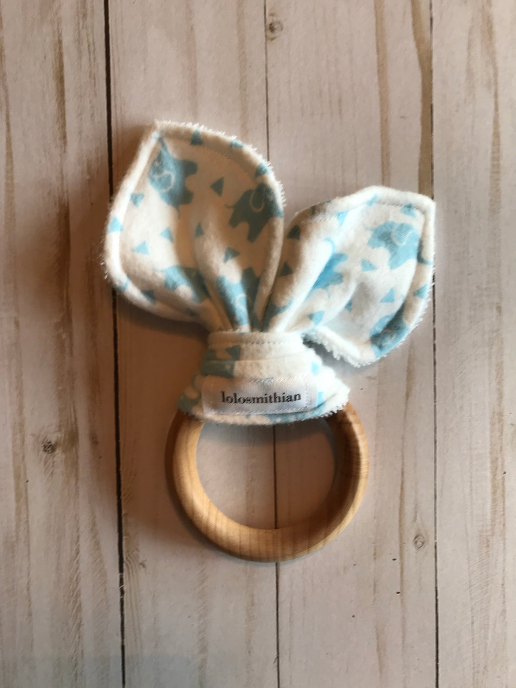 Blue Elephants Natural Maple Teether